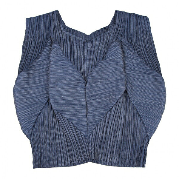 ISSEY MIYAKE Bias Stripe Pleated Patchwork Top Blue Size 2
