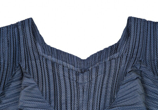 ISSEY MIYAKE Bias Stripe Pleated Patchwork Top Blue Size 2