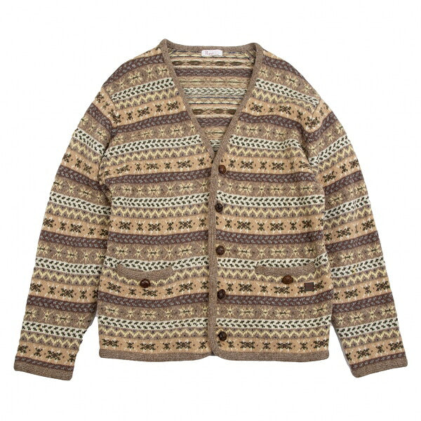 Papas Wool Fair Isle Knit Cardigan Mocha Multi Size M