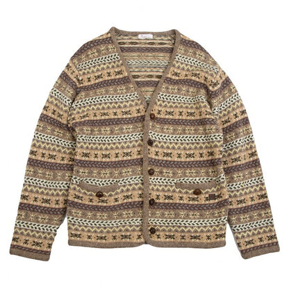 Papas Wool Fair Isle Knit Cardigan Mocha Multi Size M