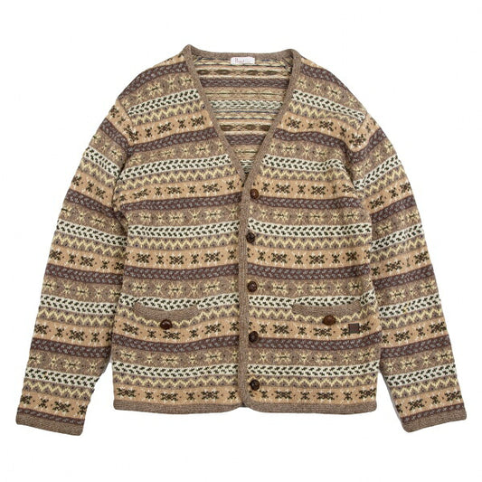Papas Wool Fair Isle Knit Cardigan Mocha Multi Size M