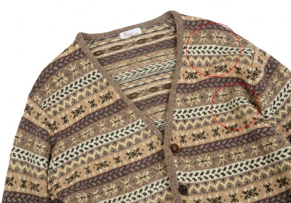 Papas Wool Fair Isle Knit Cardigan Mocha Multi Size M