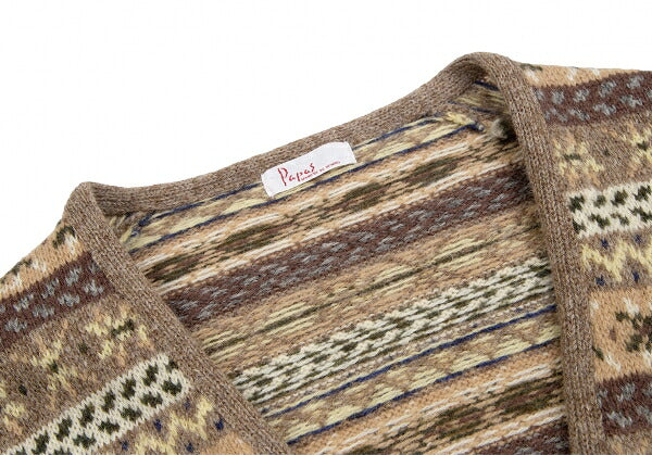 Papas Wool Fair Isle Knit Cardigan Mocha Multi Size M