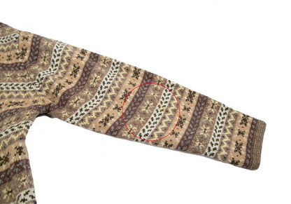 Papas Wool Fair Isle Knit Cardigan Mocha Multi Size M