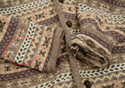 Papas Wool Fair Isle Knit Cardigan Mocha Multi Size M