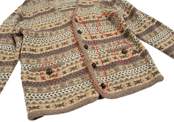 Papas Wool Fair Isle Knit Cardigan Mocha Multi Size M