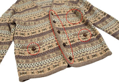 Papas Wool Fair Isle Knit Cardigan Mocha Multi Size M