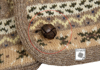 Papas Wool Fair Isle Knit Cardigan Mocha Multi Size M