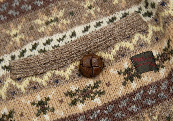 Papas Wool Fair Isle Knit Cardigan Mocha Multi Size M