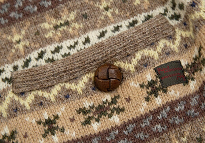 Papas Wool Fair Isle Knit Cardigan Mocha Multi Size M