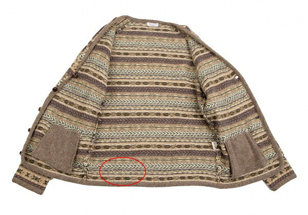 Papas Wool Fair Isle Knit Cardigan Mocha Multi Size M