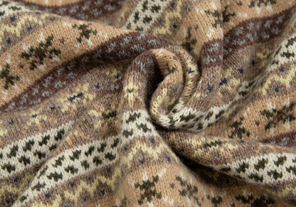 Papas Wool Fair Isle Knit Cardigan Mocha Multi Size M