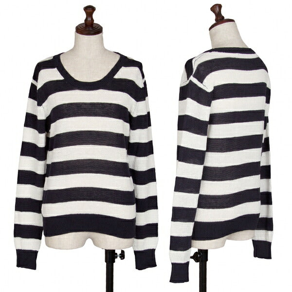 Mademoiselle NON NON Linen Stripe Knit White Navy Size 38M