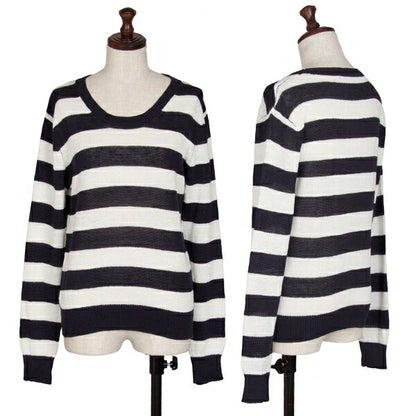 Mademoiselle NON NON Linen Stripe Knit White Navy Size 38M