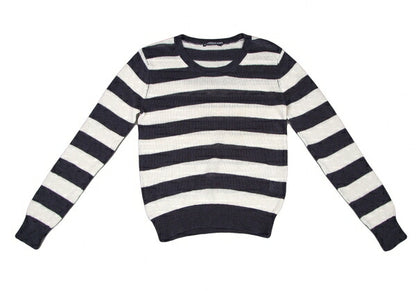 Mademoiselle NON NON Linen Stripe Knit White Navy Size 38M