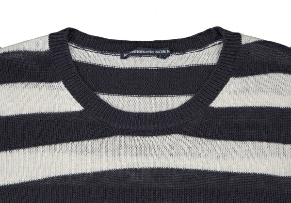 Mademoiselle NON NON Linen Stripe Knit White Navy Size 38M