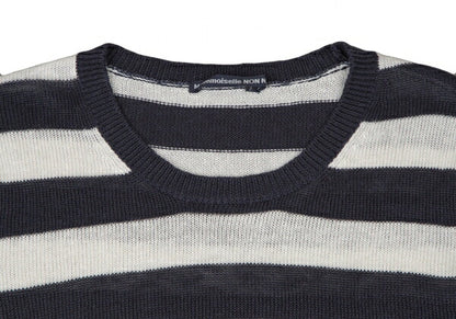 Mademoiselle NON NON Linen Stripe Knit White Navy Size 38M