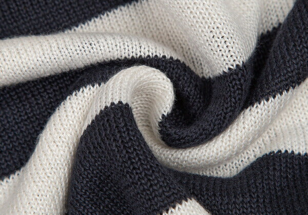 Mademoiselle NON NON Linen Stripe Knit White Navy Size 38M