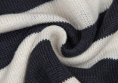 Mademoiselle NON NON Linen Stripe Knit White Navy Size 38M