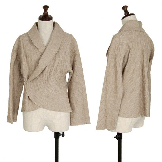 JURGEN LEHL Linen Curve Line Embroidery Jacket Beige Size M