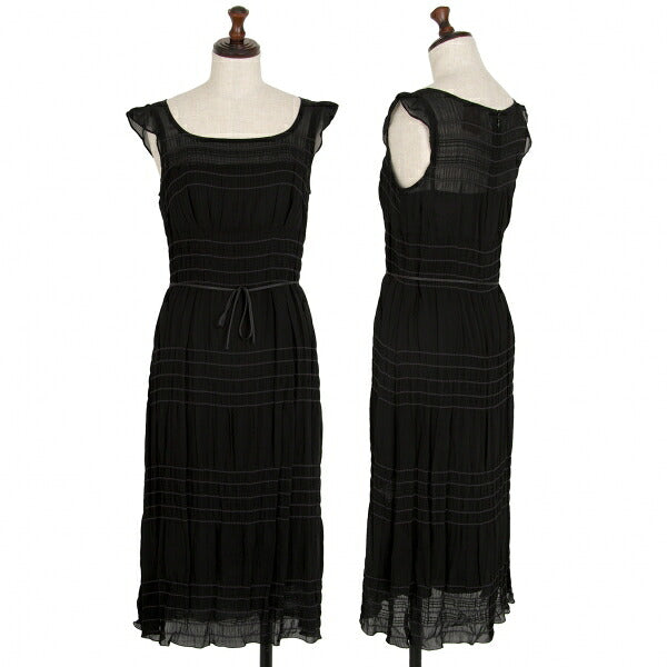 Sybilla Chiffon Border Sleeveless Dress Black Purple Size M