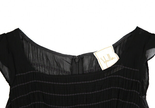 Sybilla Chiffon Border Sleeveless Dress Black Purple Size M