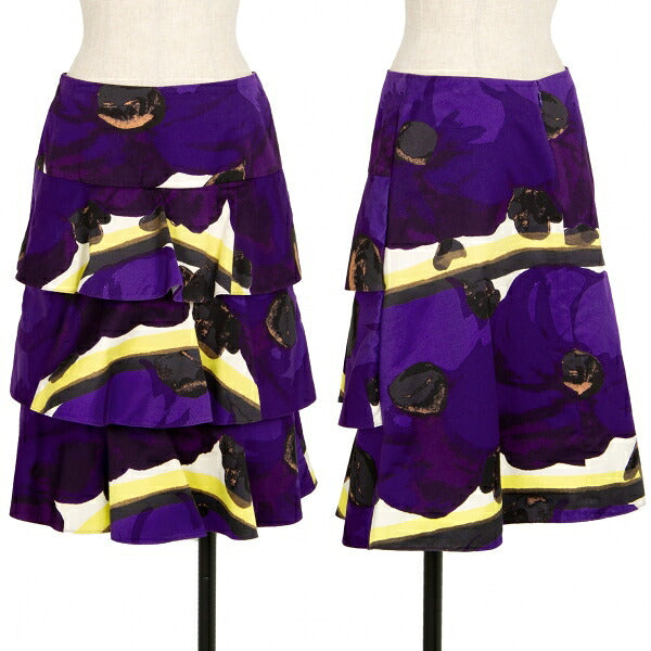 MARNI Floral Print Tiered Skirt Purple Size 38