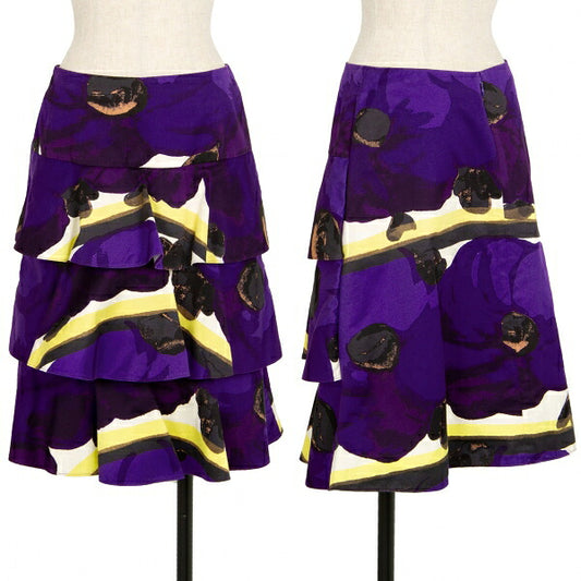 MARNI Floral Print Tiered Skirt Purple Size 38
