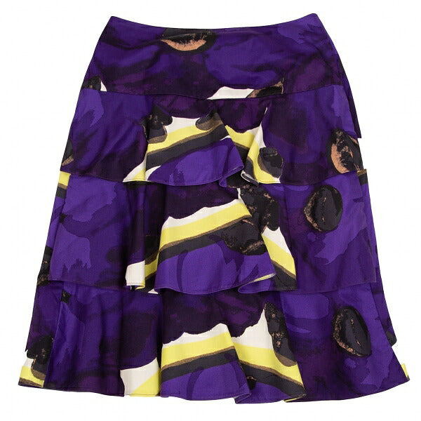MARNI Floral Print Tiered Skirt Purple Size 38