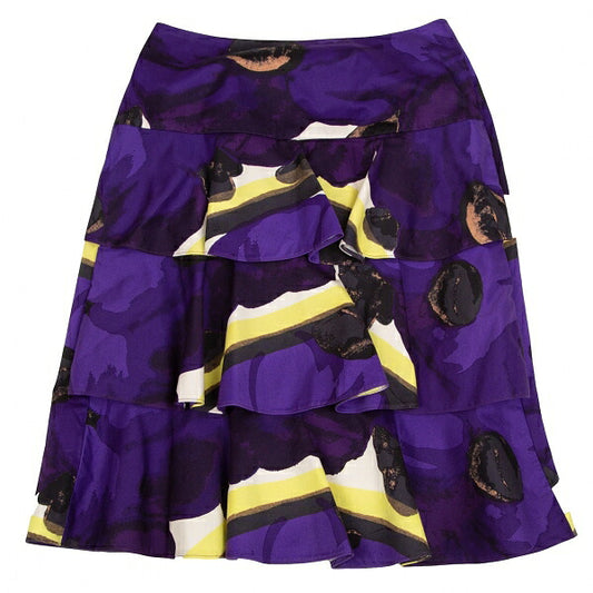 MARNI Floral Print Tiered Skirt Purple Size 38
