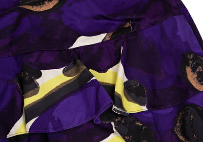 MARNI Floral Print Tiered Skirt Purple Size 38