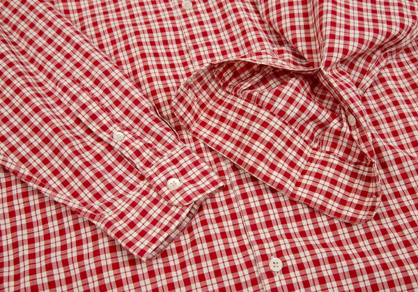 Papas Red Ivory Cotton Check Long Sleeve Shirt Size L