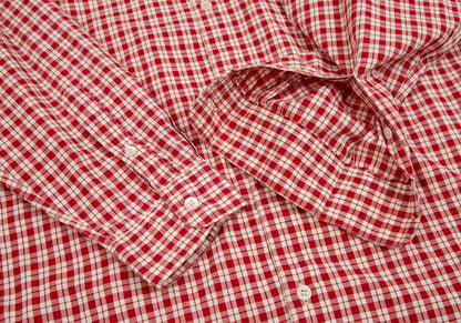Papas Red Ivory Cotton Check Long Sleeve Shirt Size L