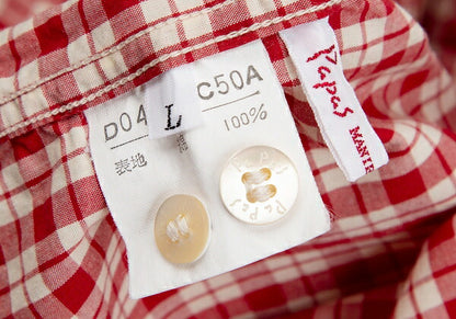 Papas Red Ivory Cotton Check Long Sleeve Shirt Size L