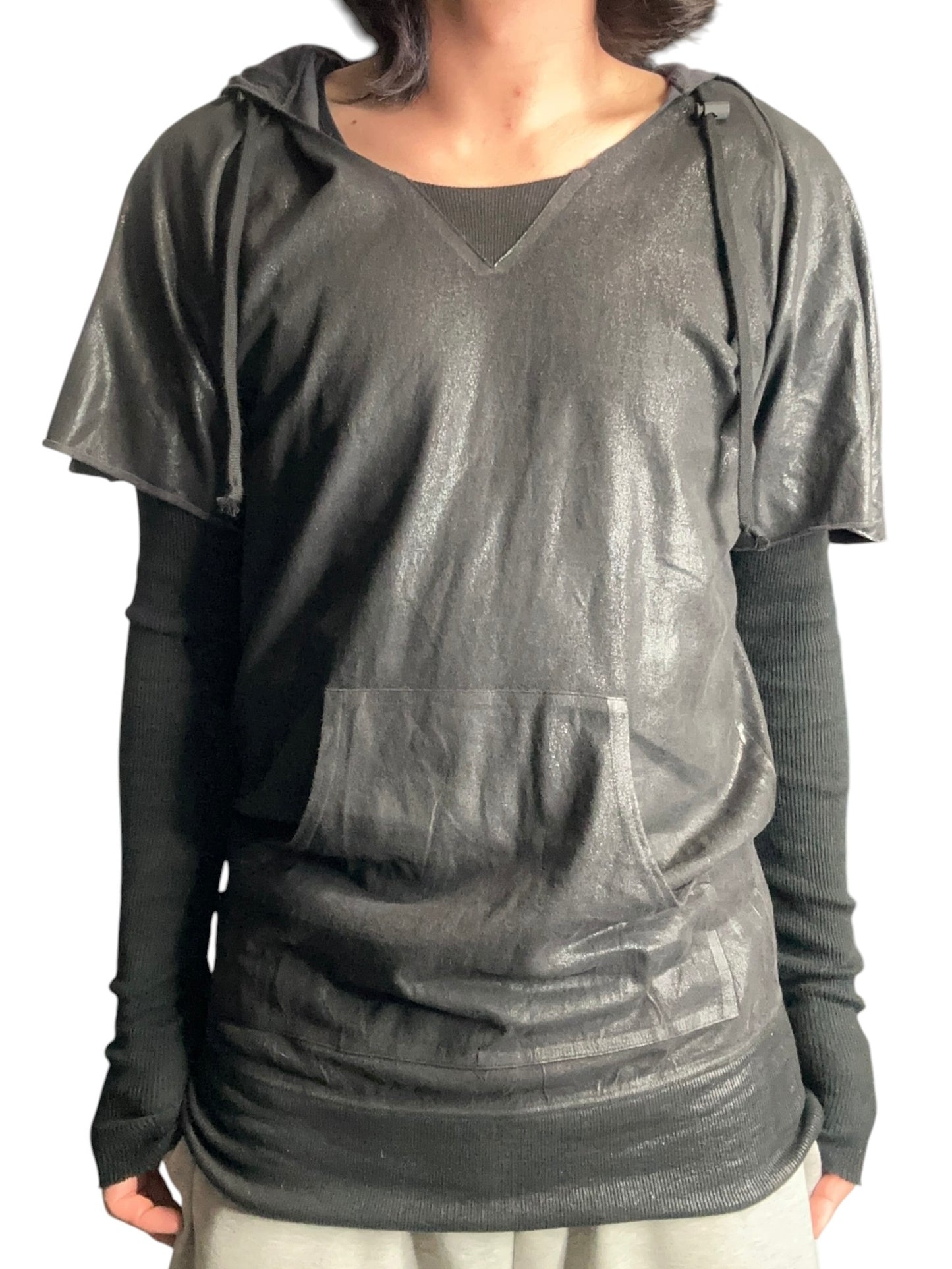 Vintage lgb Wax Coated Layered Gray Hoodie Size S