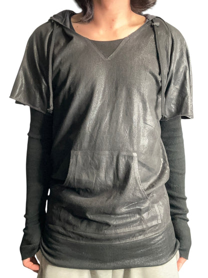 Vintage lgb Wax Coated Layered Gray Hoodie Size S