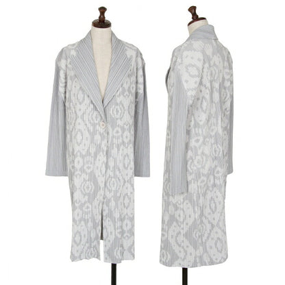 PLEATS PLEASE Geometric Jacquard Long Jacket Gray Size 2
