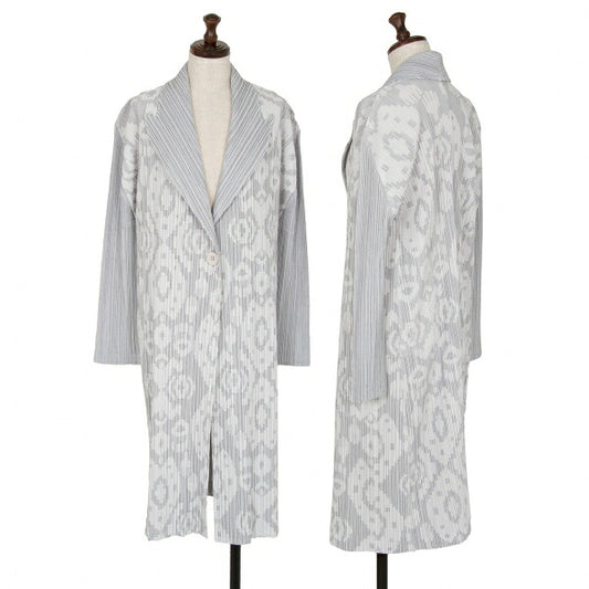 PLEATS PLEASE Geometric Jacquard Long Jacket Gray Size 2