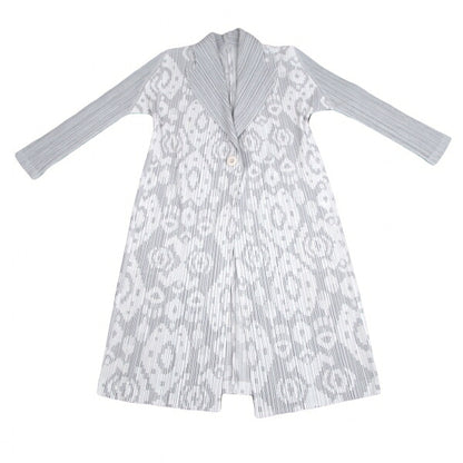 PLEATS PLEASE Geometric Jacquard Long Jacket Gray Size 2
