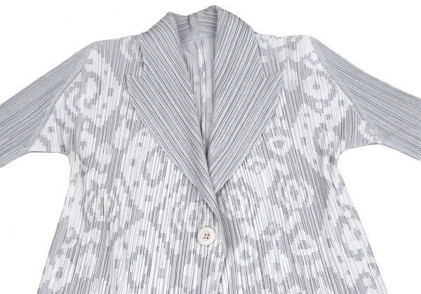 PLEATS PLEASE Geometric Jacquard Long Jacket Gray Size 2