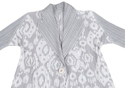 PLEATS PLEASE Geometric Jacquard Long Jacket Gray Size 2