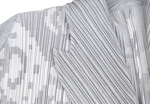 PLEATS PLEASE Geometric Jacquard Long Jacket Gray Size 2