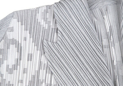PLEATS PLEASE Geometric Jacquard Long Jacket Gray Size 2