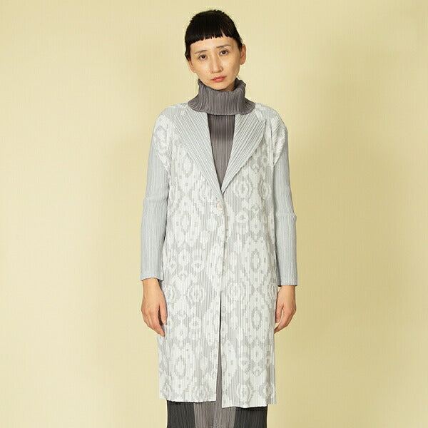 PLEATS PLEASE Geometric Jacquard Long Jacket Gray Size 2