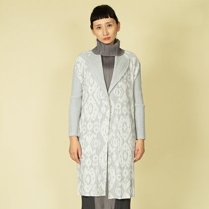 PLEATS PLEASE Geometric Jacquard Long Jacket Gray Size 2