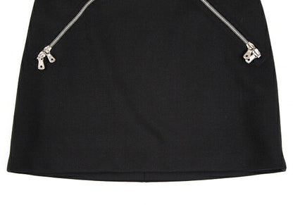 DOLCE&GABBANA Leopard Lined Double Zip Skirt Black Size 36