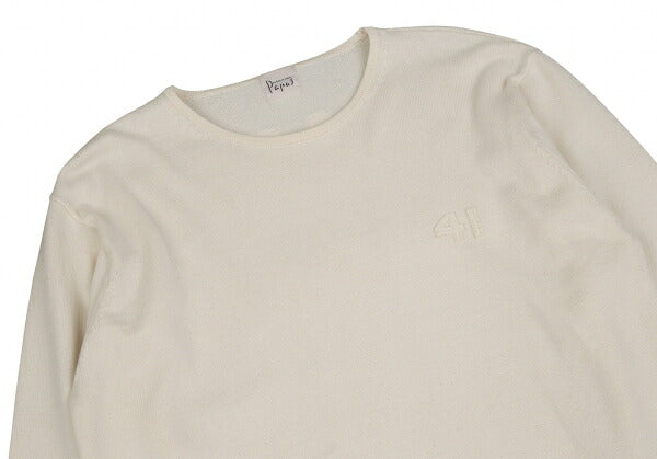Papas Cotton Felt Patch Knit Sweater Cream Size 48M