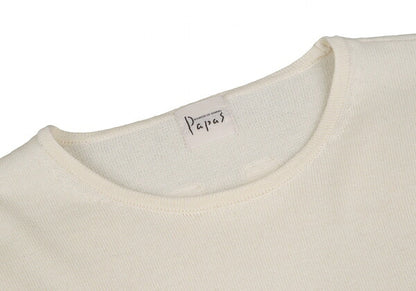 Papas Cotton Felt Patch Knit Sweater Cream Size 48M