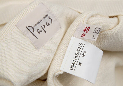 Papas Cotton Felt Patch Knit Sweater Cream Size 48M