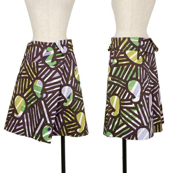 ISSEY MIYAKE Graphic Print Wrap Midi Skirt Brown Size 1